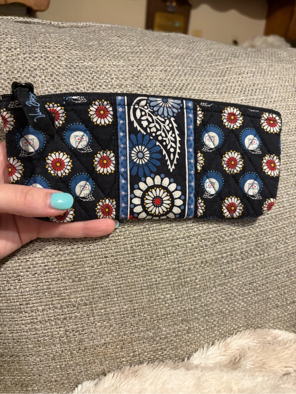 Vera Bradley Navy, Red, White, & Blue Owl-Patterned Pencil Pouch